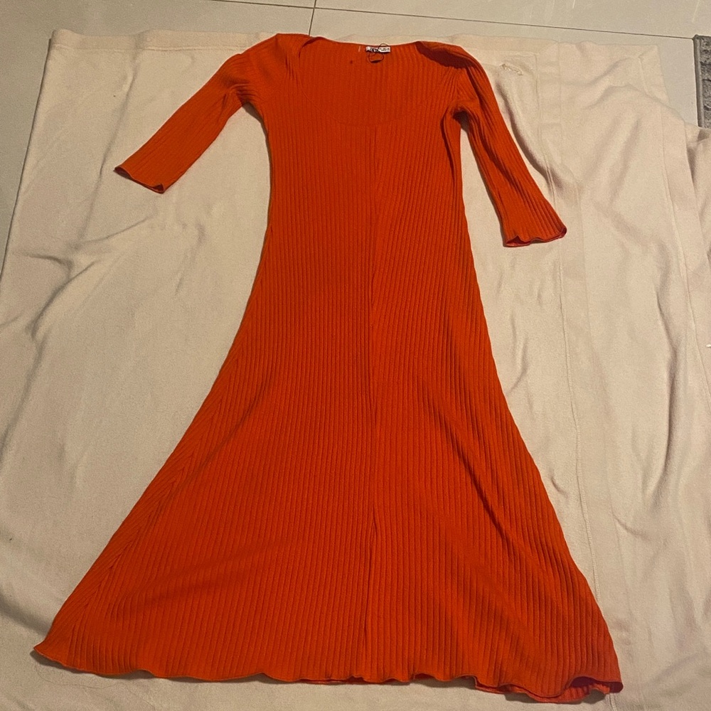 Zara Vibrant Orange Long Sleeve Dress